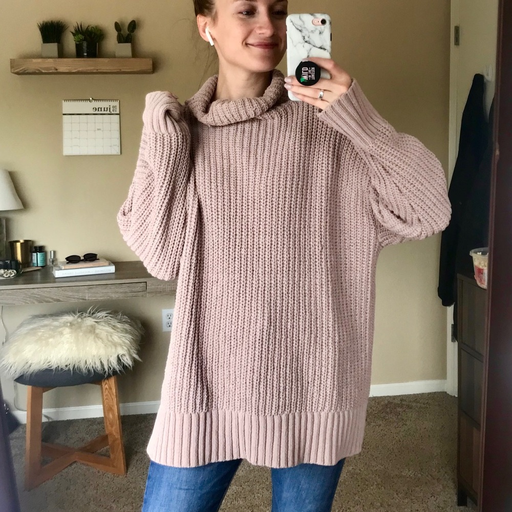 Oversized Dusty Pink Turtleneck Sweater- SOFT!